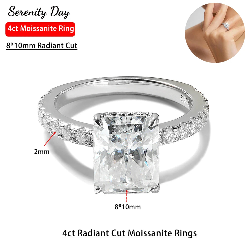 Serenity 8*10mm Radiant Cut D Color Moissanite Row Rings Women S925 Sterling Silver Rings Plated 18K Emerald Couples Rings Gift - Madeinsea©