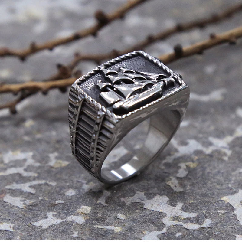 Vintage Pirate Sailboat Stainless Steel Ring