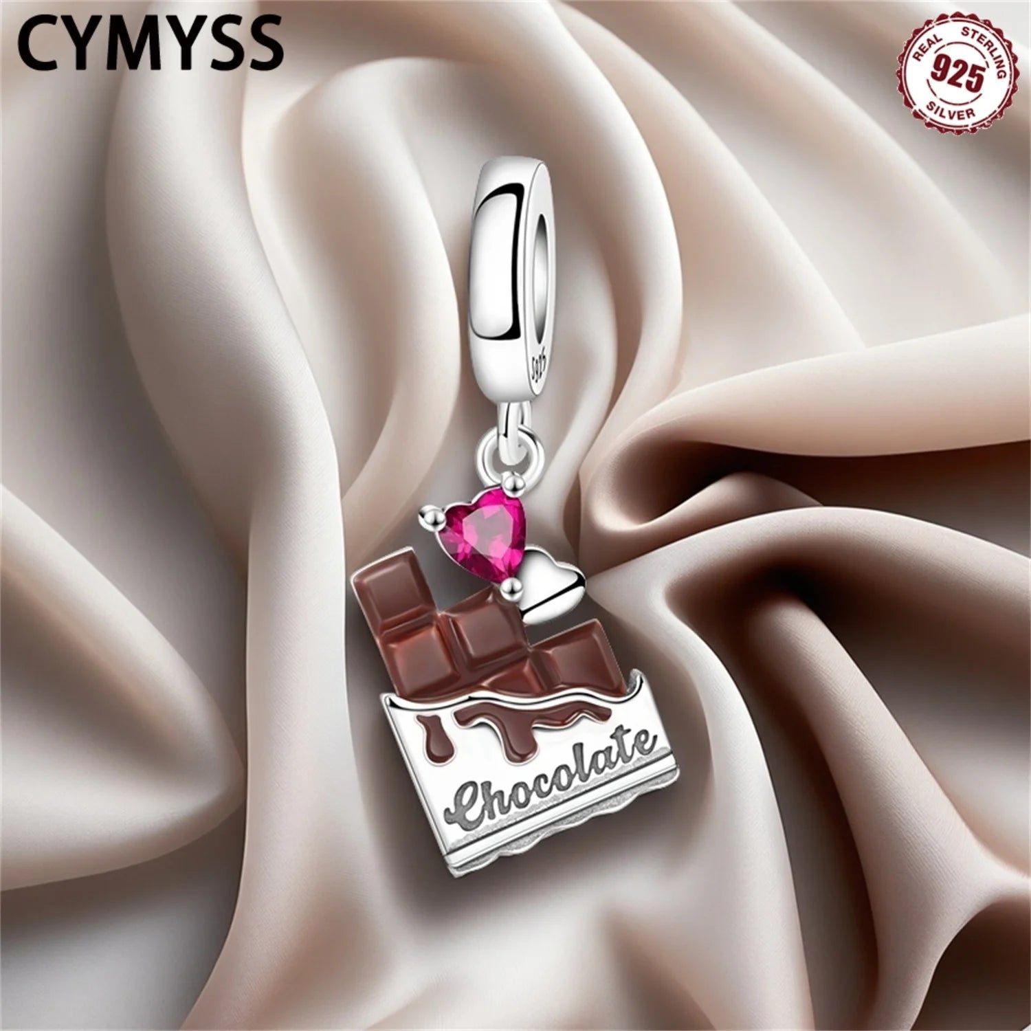 S925 Sterling Silver Heart Zircon Chocolate Coffee Pendant Charms Beads Fit Womans Bracelets Necklace DIY Party Gifts Jewelry
