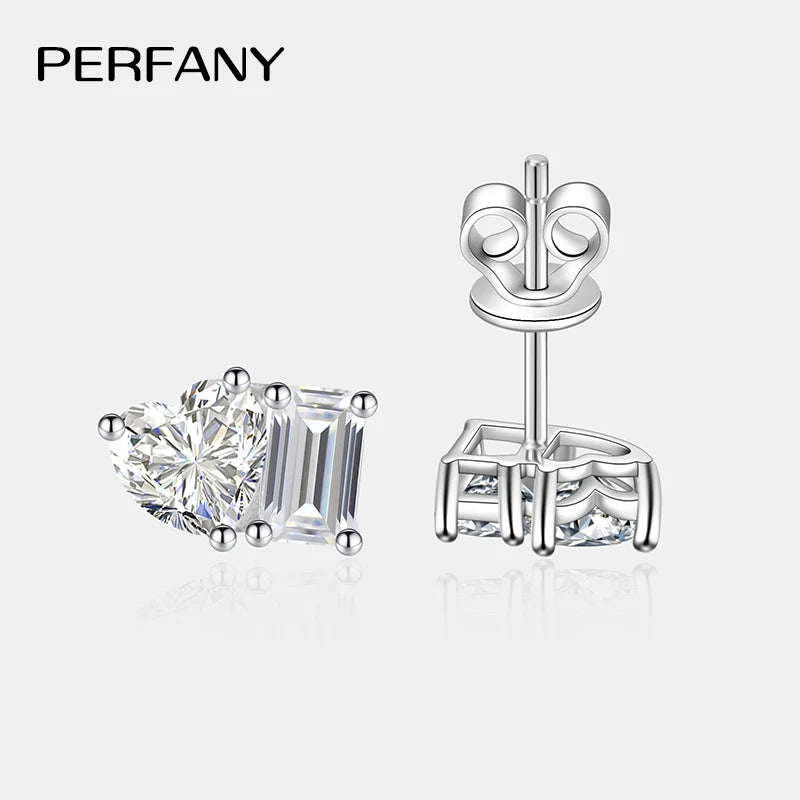 PERFANY Radiant Emerald Cut 2CT Moissanite Stud Earrings Women S925 Pure Silver Heart Laboratory Diamond Fashion Wedding Jewelry - Madeinsea©
