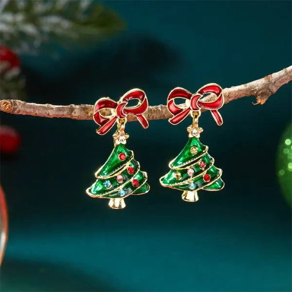Koreanische Zirkon-Schneeflocken-Weihnachtsbaum-Ohrstecker für Damen, glänzende Kristall-Elch-Ohrringe, zarter Weihnachts- und Neujahrsschmuck