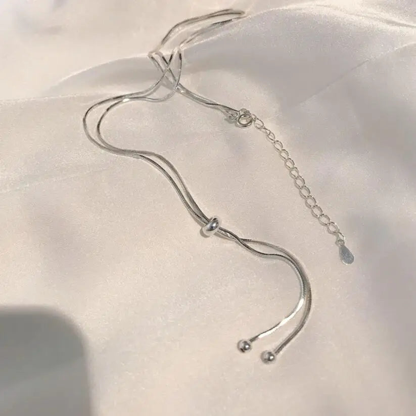 Real 925 Sterling Silver Choker Necklace Box Chain Beads Tassel Necklace For Women Wedding Party Jewelry DA2553
