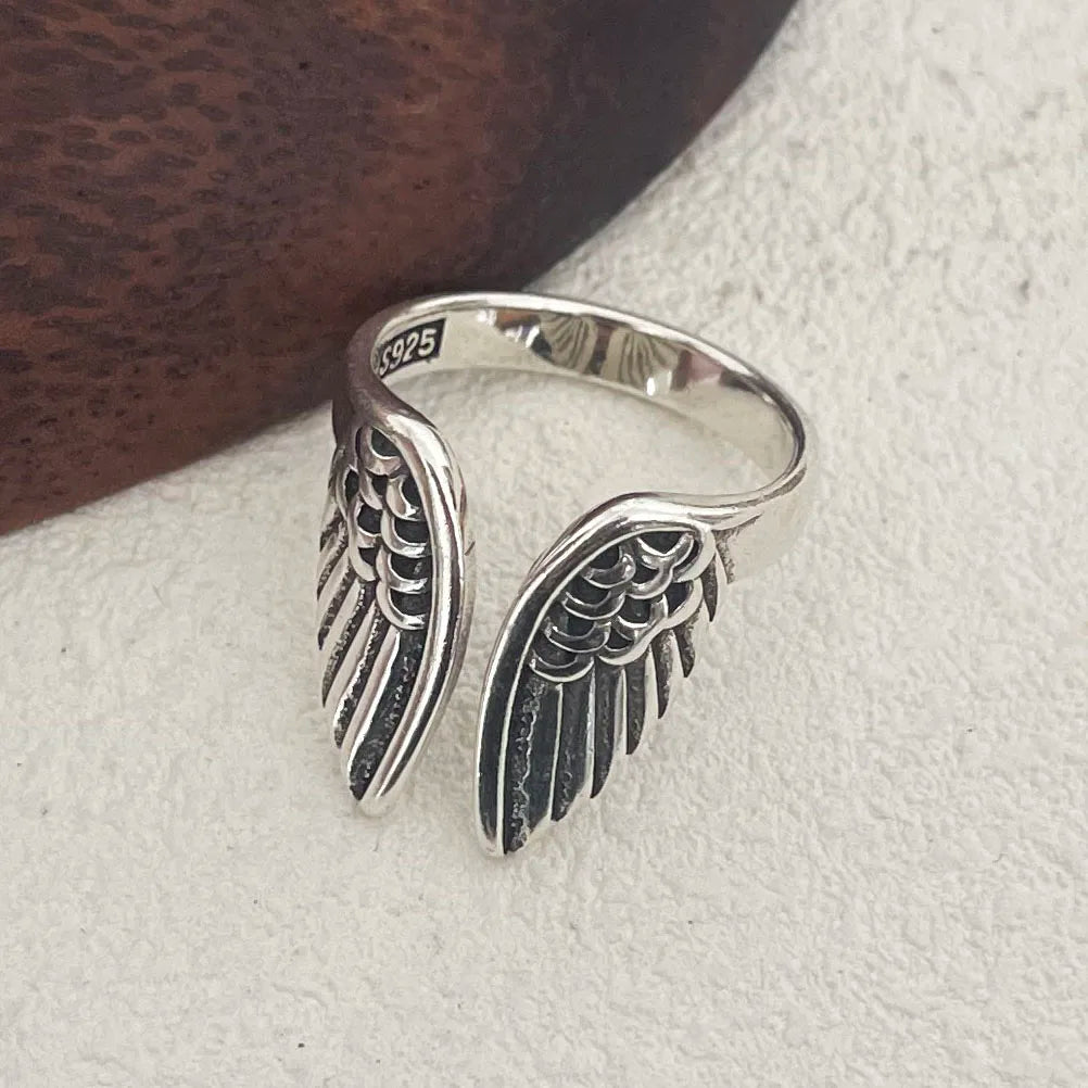 925 Sterling Silver Rings For Women Men Fine Jewelry Finger Adjustable Open Wing Shape Ring For Party Birthday Gift