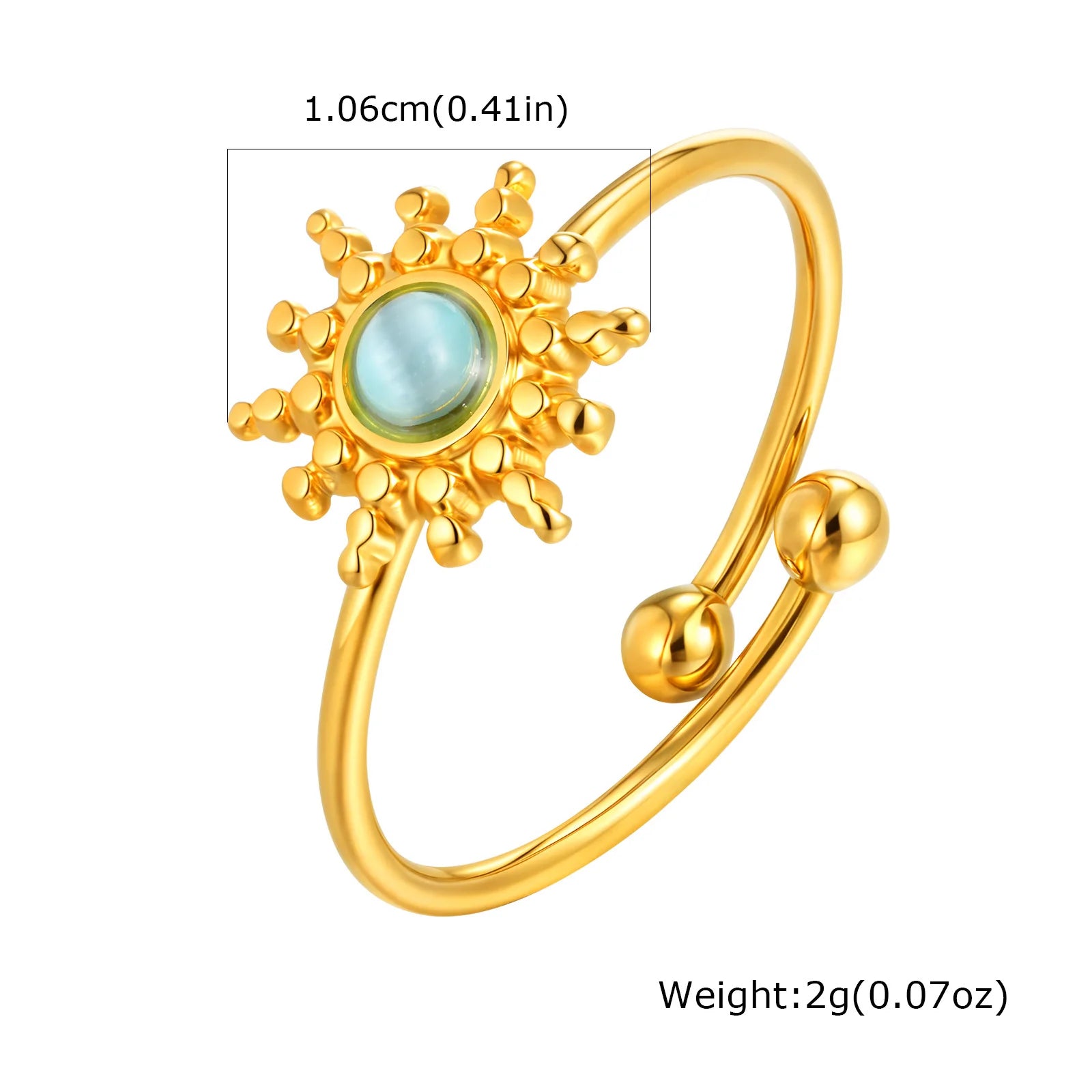 Vnox Stainless Steel Sun Turquoise Opal Rings For Women Gold Color Oval Round Opal Rings Aesthetic Ring Jewelry Wedding Party