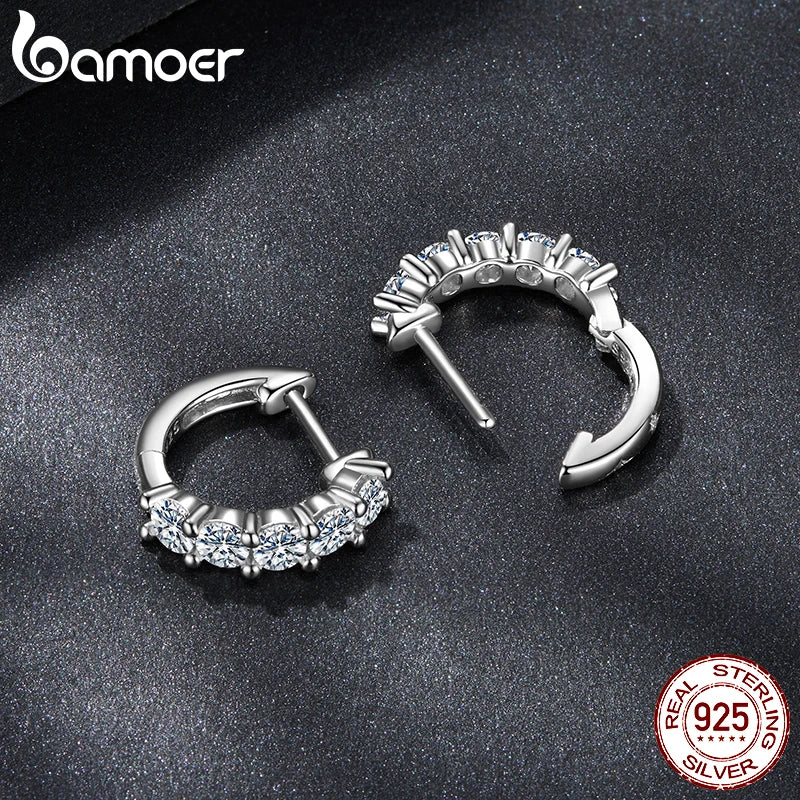 BAMOER 1cttw Classic Moissanite Hoop Earrings For Women, 925 Sterling Silver Sparkling Huggie Earrings Engagement Jewelry Gifts