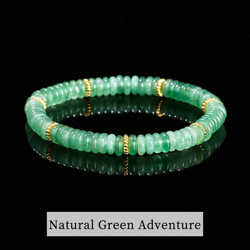 JD Natural Stone Green Aventurine Pink Quartz Flat Spacer Beads Bracelet Women Men Bohe Elastic Bangles Healing Friendship Gift - Madeinsea©