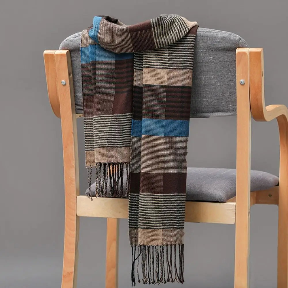 Winter Thick Warm Men's Scarf Cashmere Plaid Fringed Tassels Business Long Scarf Soft British Style Camping Hiking Scarf Shawl - Madeinsea©
