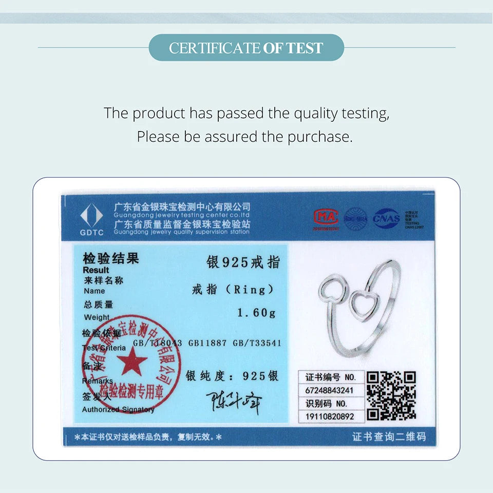 BAMOER 925 Sterling Silver Heart Open Adjustable Ring for Women Simple Stackable Band Rings SCR1091-E