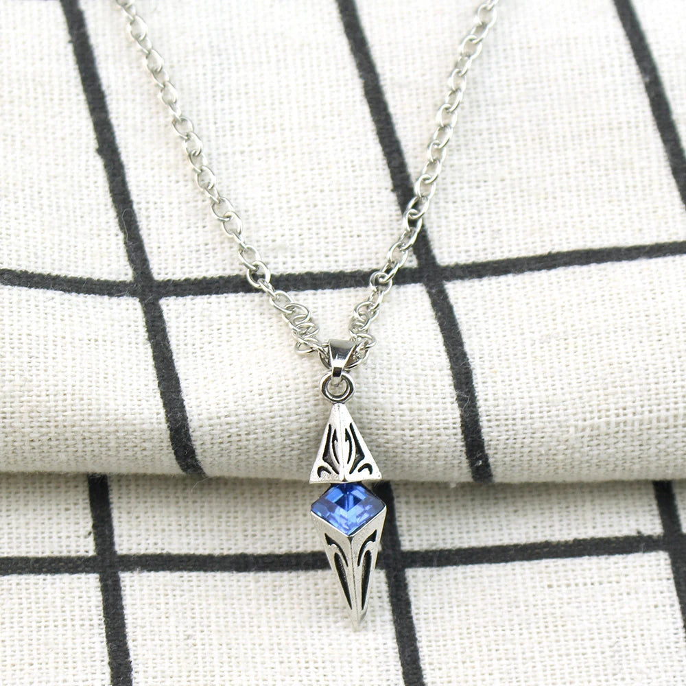 Chic Blue Stone Necklaces for Men Retro Hip Hop Alloy Geometric Pendant Collar,Valentine's Birthday Party Gift for Him