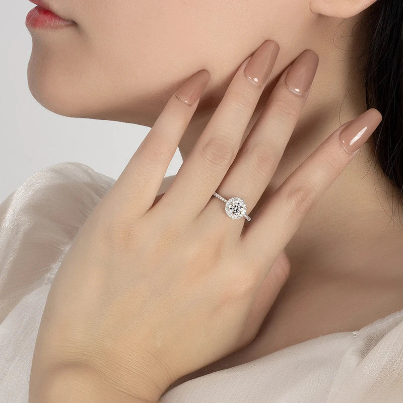 PERFANY Moissanite Ring For Women S925 Pure Silver Plated 18K White Gold Round Diamond Proposal Wedding High-end Jewelry - Madeinsea©