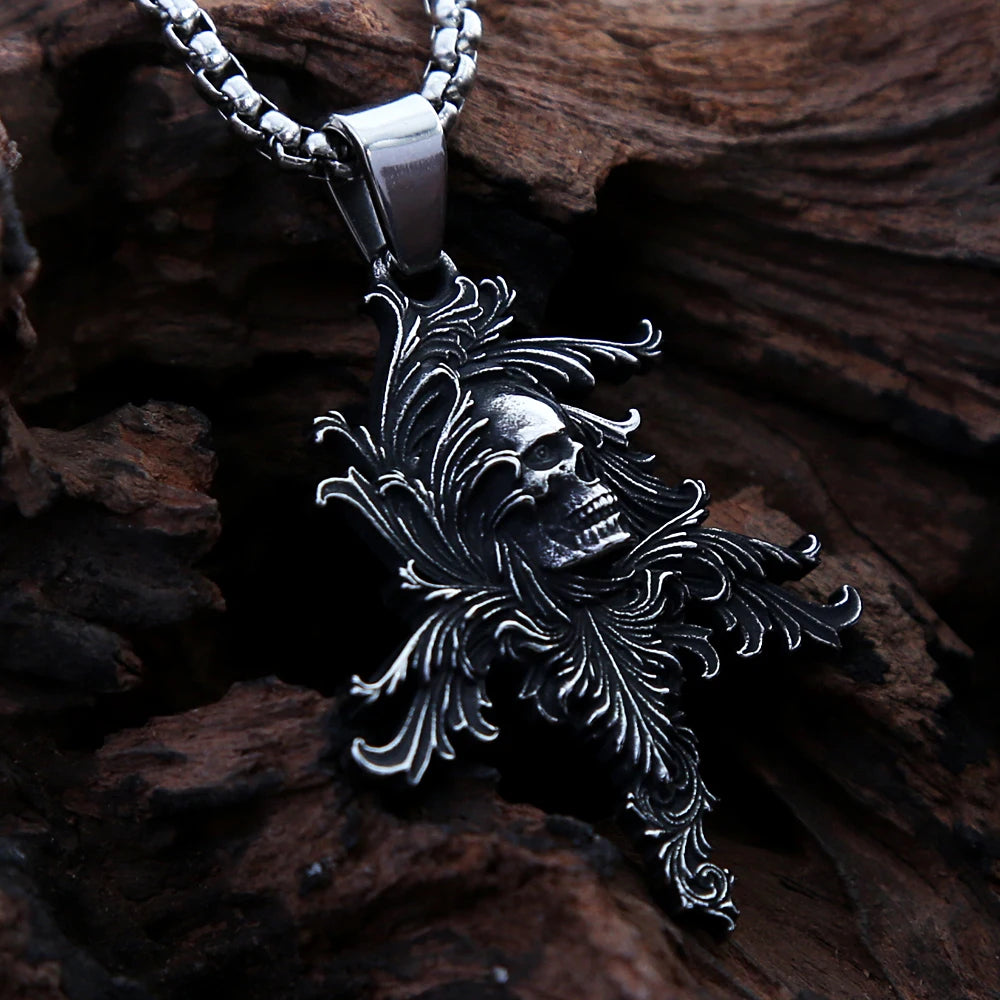 Creative Retro Stainless Steel Skull Pendant Men's Punk Gothic Death Skulls Necklace Unique Motorcycle Amulet Jewelry Wholesale