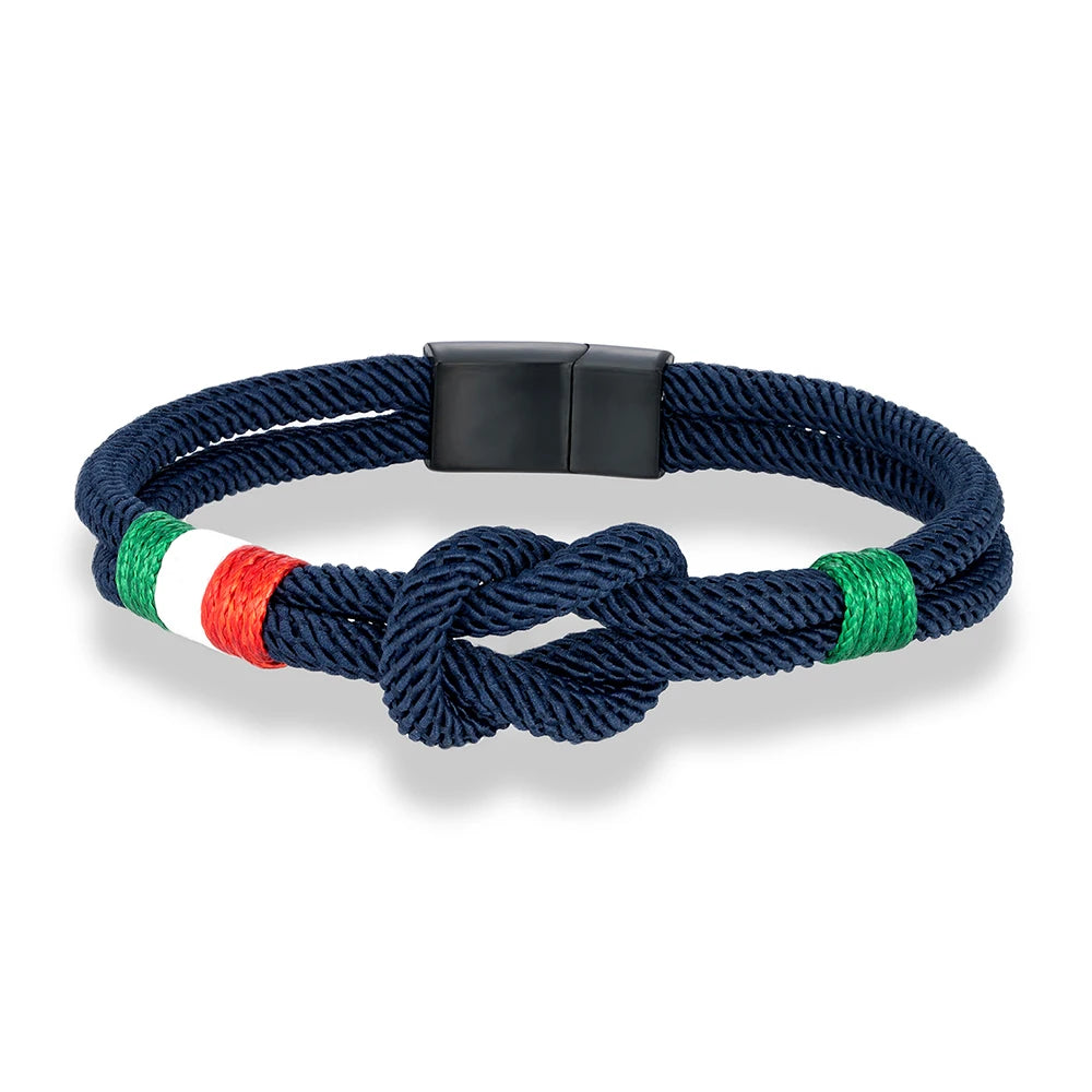 MKENDN Italy Mexico Flag Bracelet for Men Women Handmade Woven Rope with Black Stainless Steel Buckle Couple Jewelry Gifts