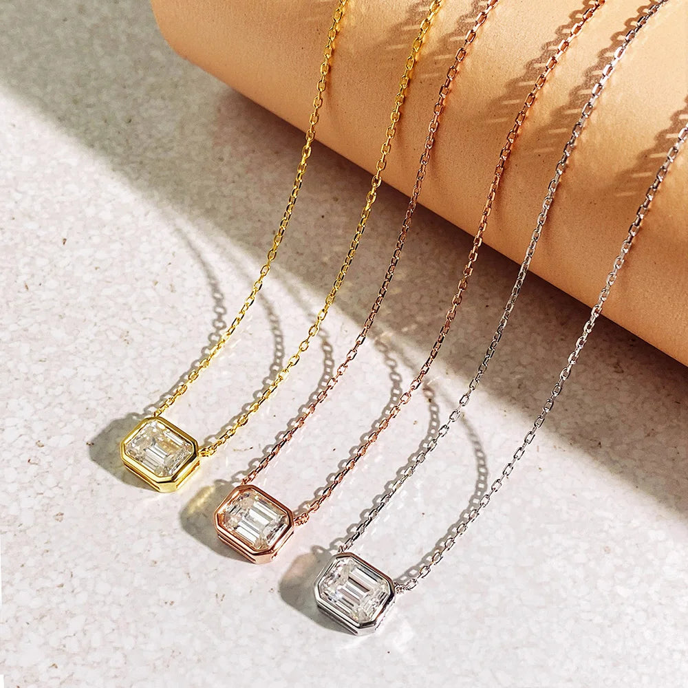 Serenity 1ct 2ct Emerald D Moissanite Necklace for Women Gift Rectangle Lab Diamond Pendant Necklace 925 Sterling Silver Jewelry - Madeinsea©