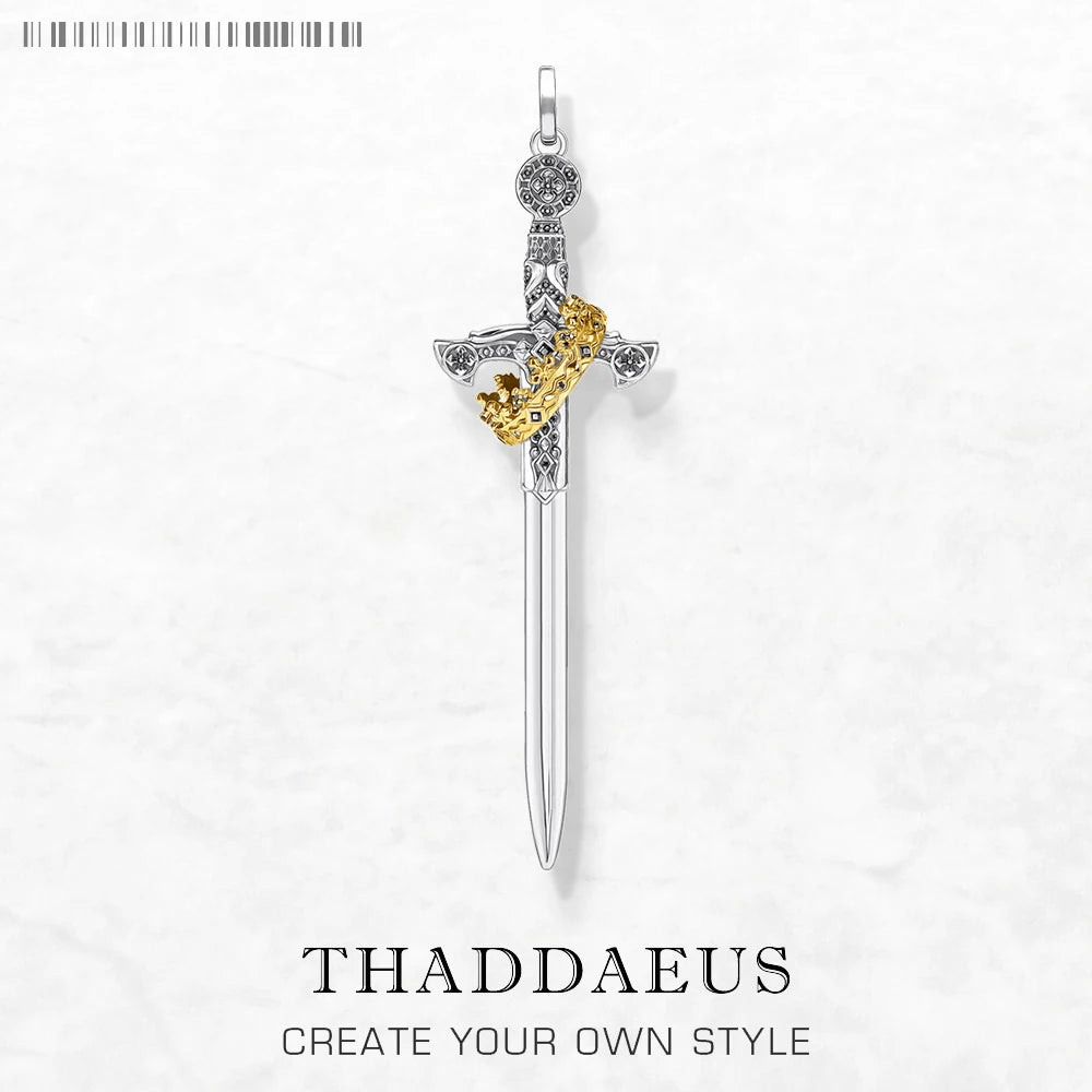 Large Sword With Crown Pendant Fashion Vintage Jewelry Europe 925 Sterling Silver Gift For Woman & Men - Madeinsea©