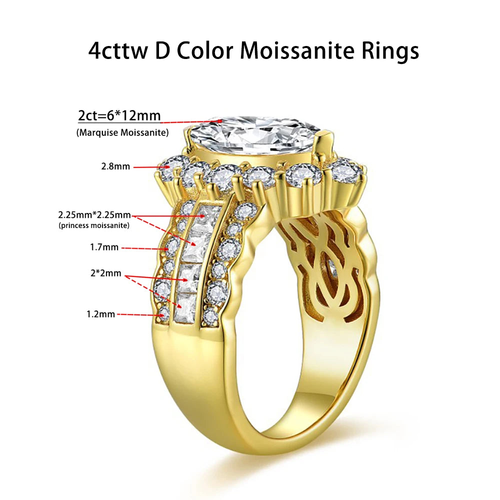 Serenity 4cttw Marquise Cut D Color Moissanite Rings For Women Wedding Bridal S925 Sterling Silver Couples Ring Anniversary Gift