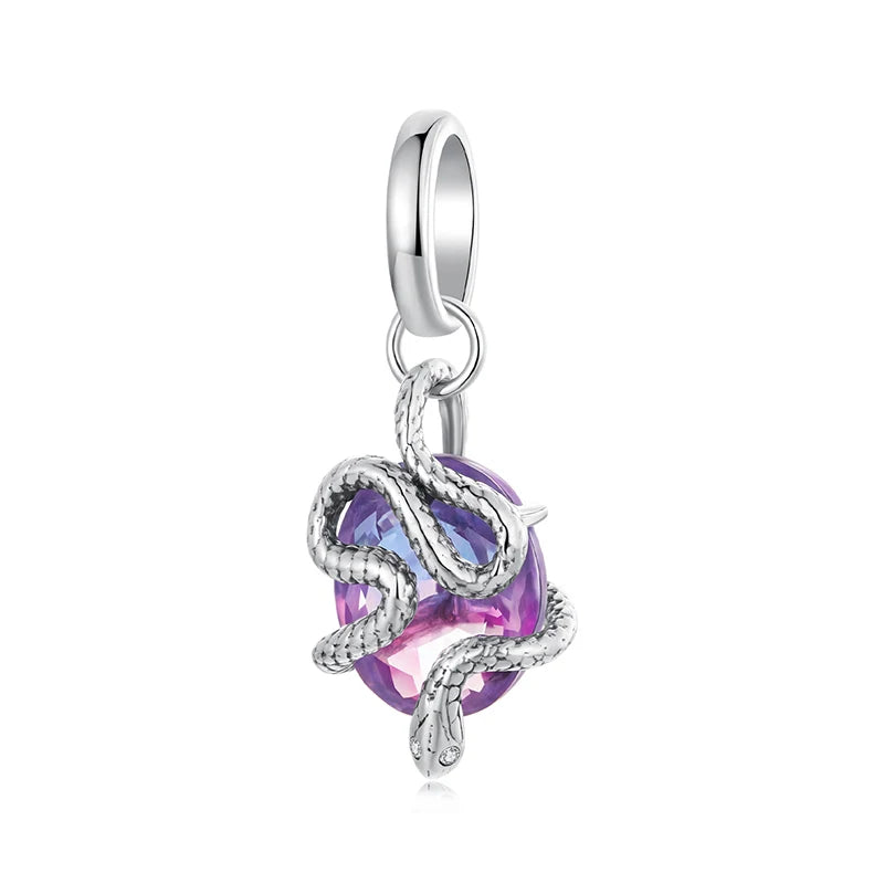 WOSTU 925 Sterling Silver Medusa Head Charm Snake Beads Rainbow Crystal Pendant  for Bracelet Making Unique DIY Gift