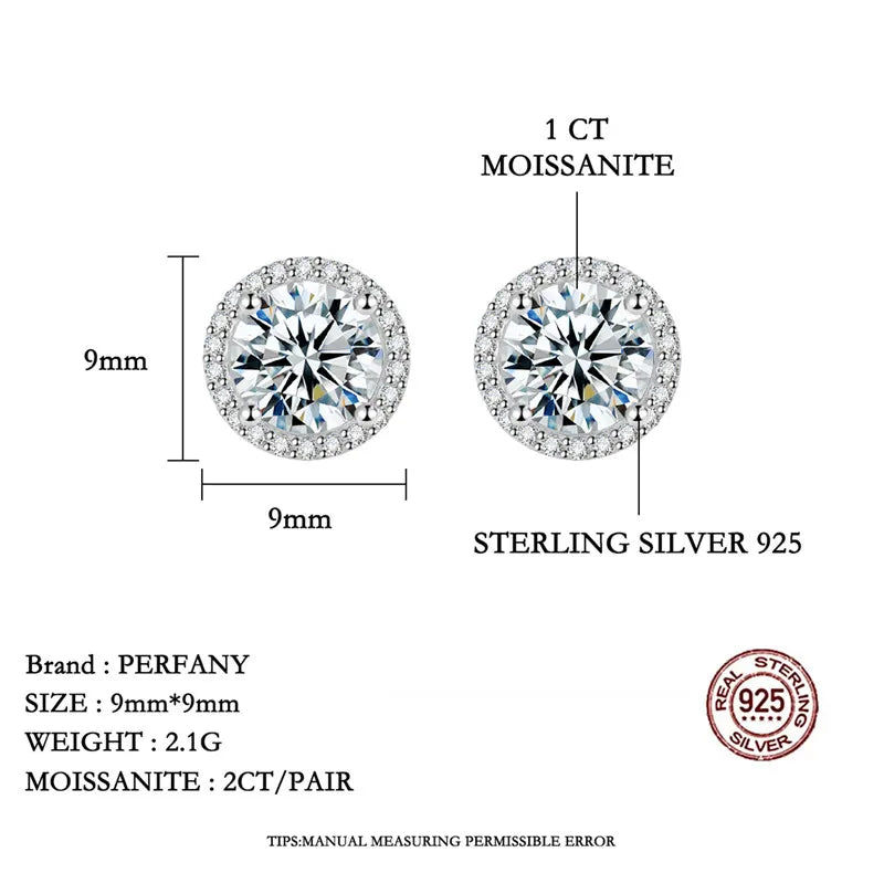 PERFANY Moissanite Women's Round Earrings S925 Solid Silver Plated 18K White Gold Diamond Earrings Wedding Luxury Jewelry - Madeinsea©