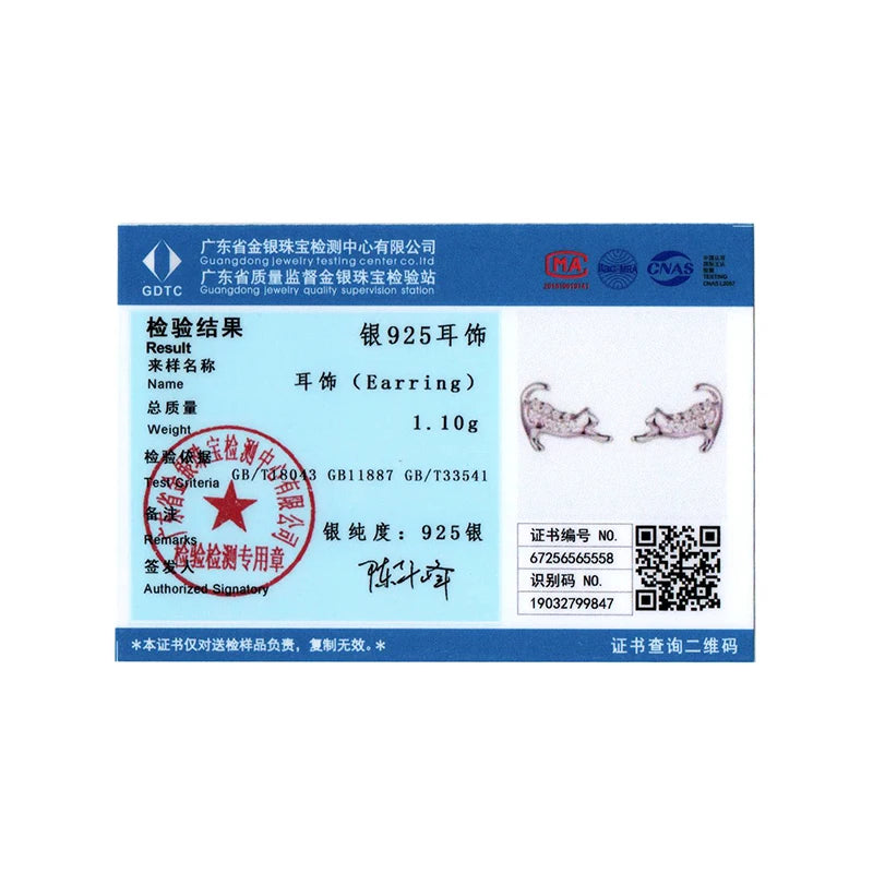 BISAER 925 Sterling Silver Cute Cat Stud Earrings Pet Dog Hypoallergenic Earrings Plated White Gold for Women Fine Jewelry Gift