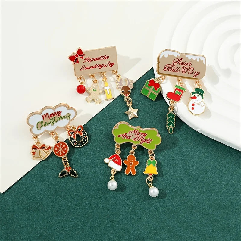 Fashion Christmas Brooch For Women Men Xmas Tree Snowman Wreath Elk Metal Tassel Lapel Pins Badges New Year Party Festival Gift