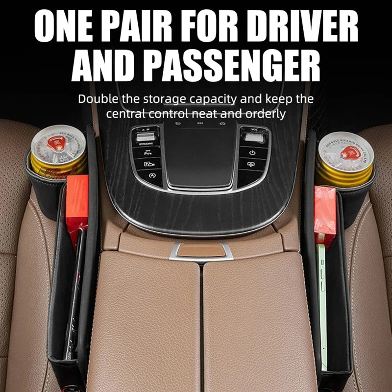 Car Seat Gap Filler Automotive Seat Leather Storage Box with Cup Holder Universal Seat Gap Organizer Adjustable Seat Storage Box - Madeinsea©