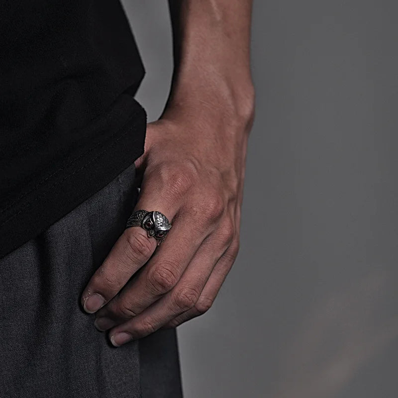 Buyee 925 Sterling Silber Großer Ring Finger Niedliche Eule Offener Ring für Frauen Mann Mode Tier Rock Punk Feiner Schmuck Kreis