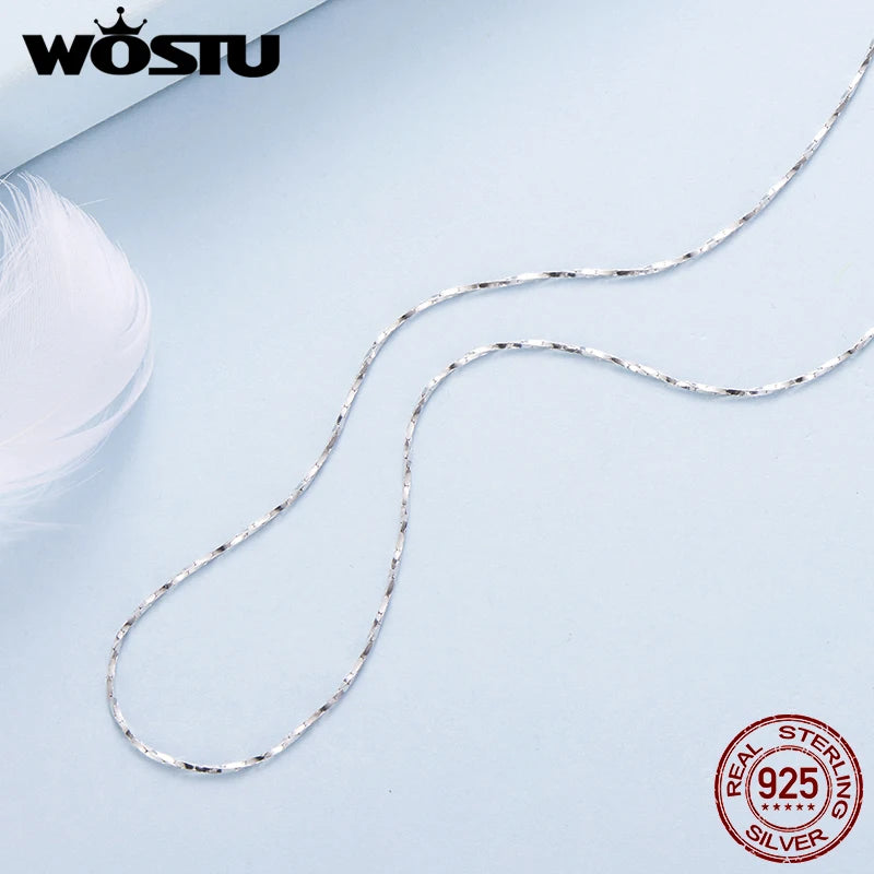 WOSTU  925 Sterling Silver Bling Bling Chain Necklace for Women Girls, Strong Basic Multi-faceted Sparkling Chain Link Xmas Gift