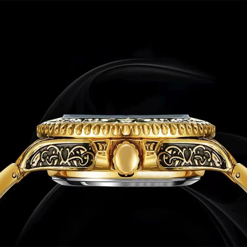 LONGLUX automatic watch retro luxury mechanical watches alloy carve wholesale waterproof no logo mens watch men gift