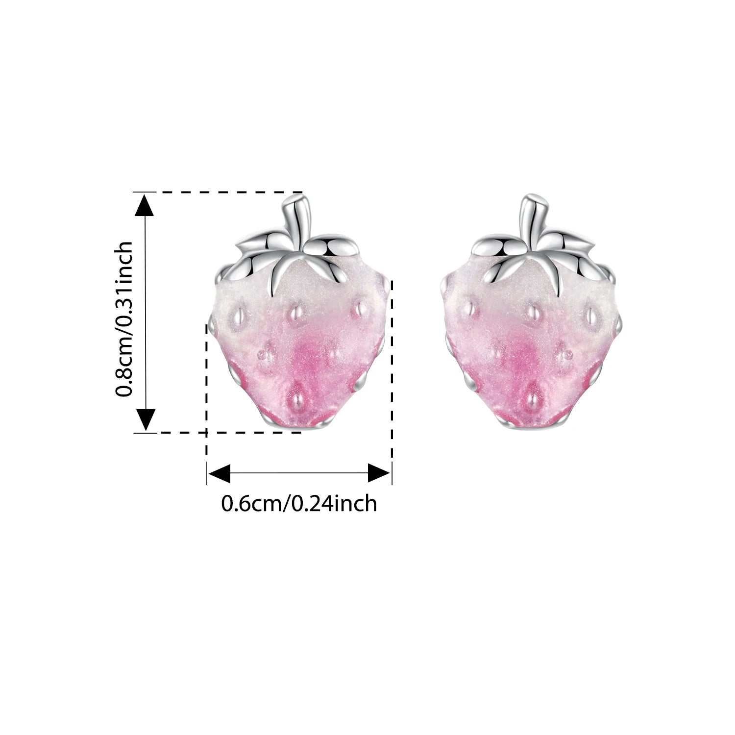 BISAER 925 Sterling Silver Strawberry Stud Earrings Gradient Pink Enamel Stud Ear Plated White Gold for Women Party Fine Jewelry