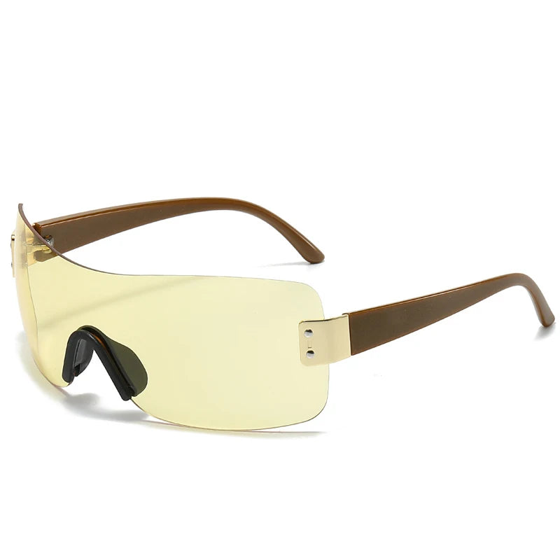 Luxury Brand Design One-Piece Y2K Rimless Punk Sunglasses Goggle Women Men Luxury Brand Wrap Around Sun Glasses Eyewear Sports