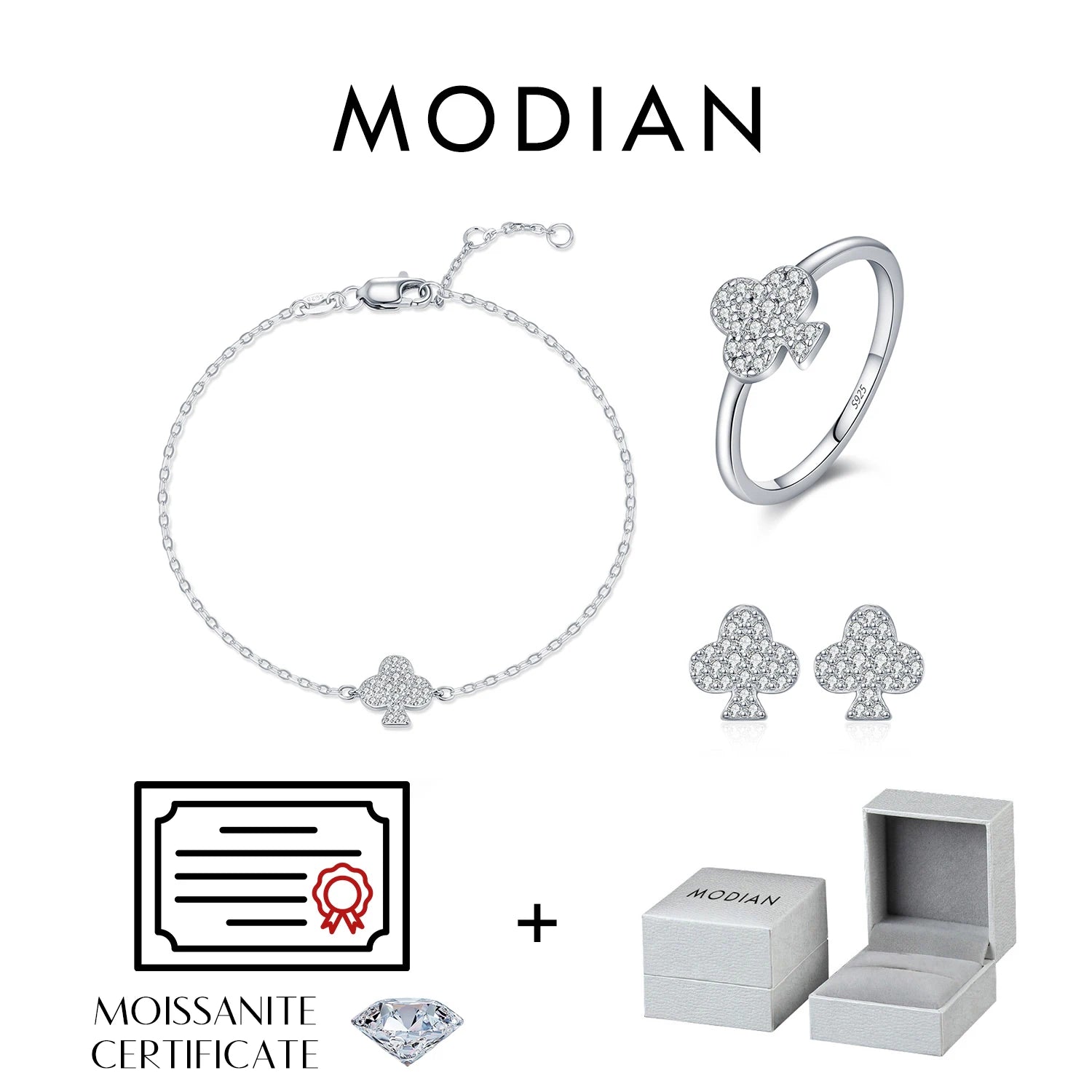 MODIAN Moissanite Ear Studs 925 Sterling Silver Original Design Clubs Rings Bracelet For Women Fine Jewelry Sets