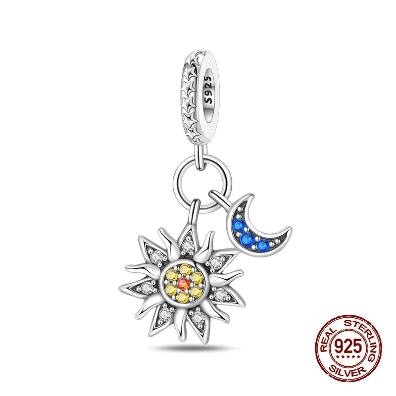 100% 925 Sterling Silver Stars Moon Sun Zircon Eye Cross Charms Beads Fit Original Bracelets DIY Jewelry For Women Protect Gifts