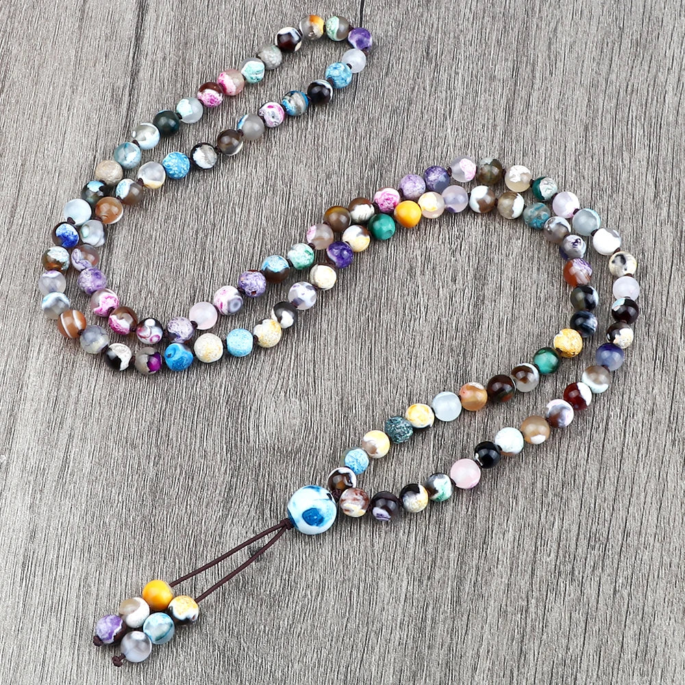 108 Natural Stone Fire Agate Black Onyx Beads Bracelet Necklace Men Multicolor Tiger Eye Necklace Women Malachite Prayer Jewelry