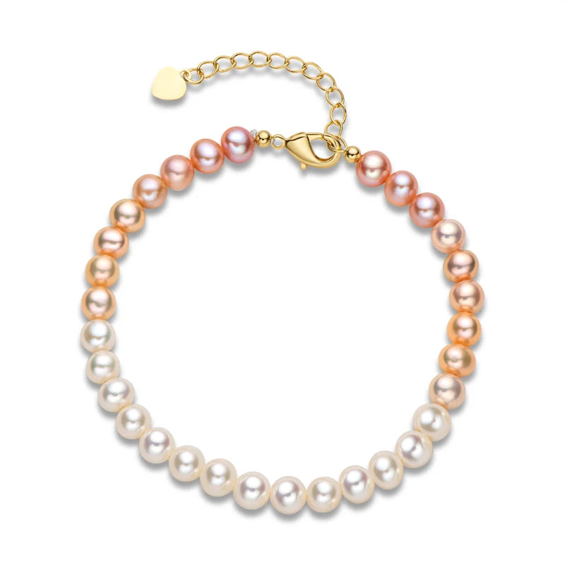 OXTAO 6-7mm Natural Freshwater Pearl Bracelet Adjustable Women'S Elegant Bracelet 14K Gold Plated Jewelry Anniversary Gift