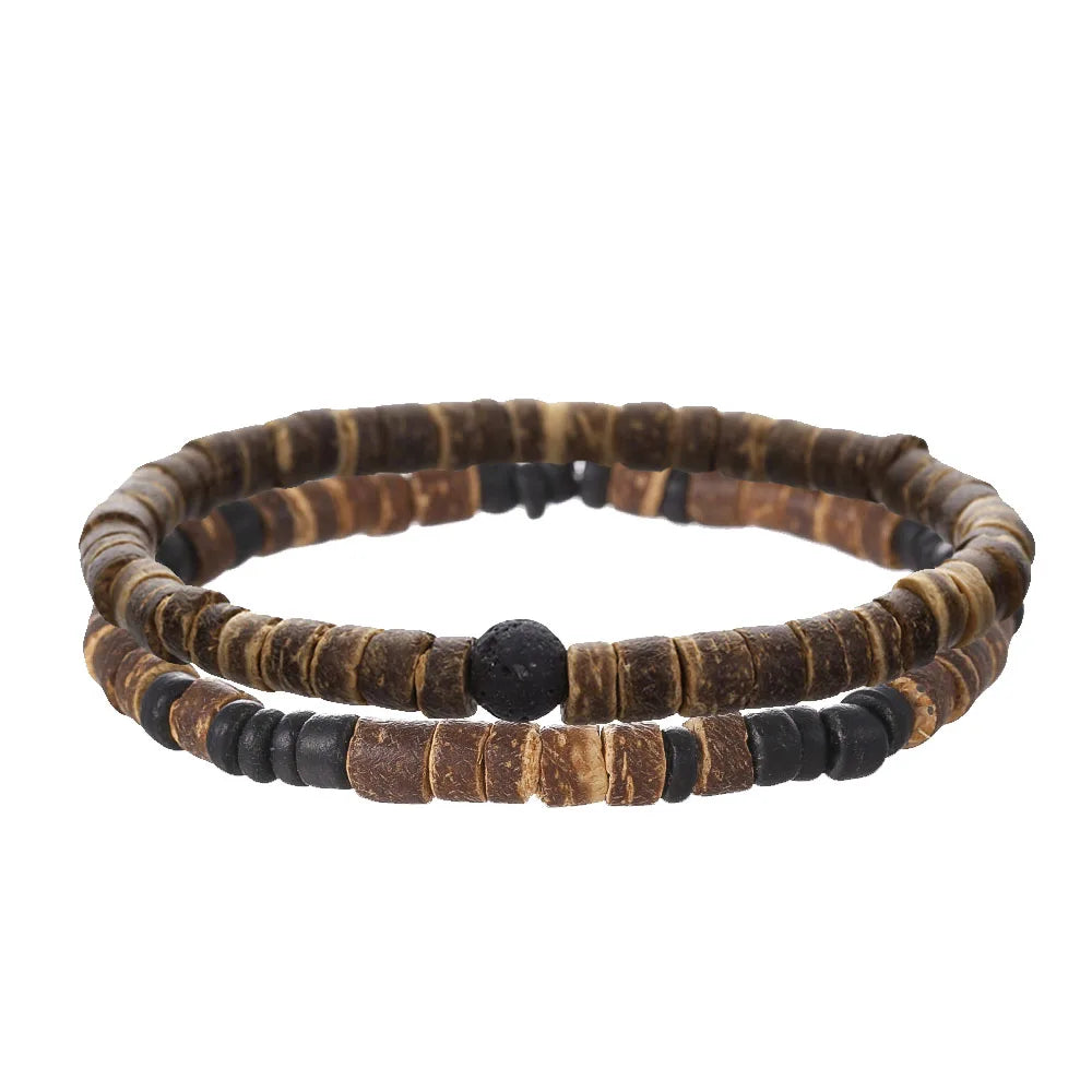 Coconut Turquoise Stone Wood Beads Bracelet Stackable Elastic Bracelet For Men and Women Retro Boho Vacation Jewelry Gifts