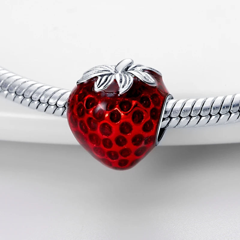 925 Silver Strawberry Ladybird Cars Lipstick Fashion Woman Red Charms Beads Fit Pandach 925 Original Bracelets DIY Jewelry Gift