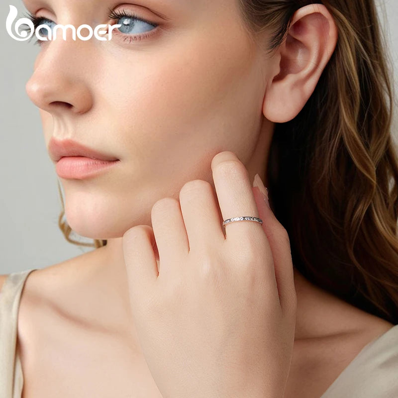 BAMOER 925 Sterling Silber Morsecode-Ring, geheimnisvoller Retro-Liebesring mit runden Zirkonen für Damen, Statement-Schmuckgeschenk