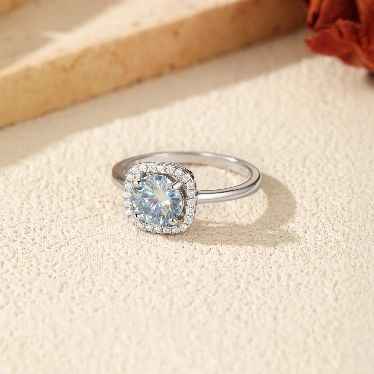 MODIAN D Color Sea Blue Moissanite 925 Sterling Silver Classic Wedding Engagement Rings Halo Rings For Women Fine Jewelry