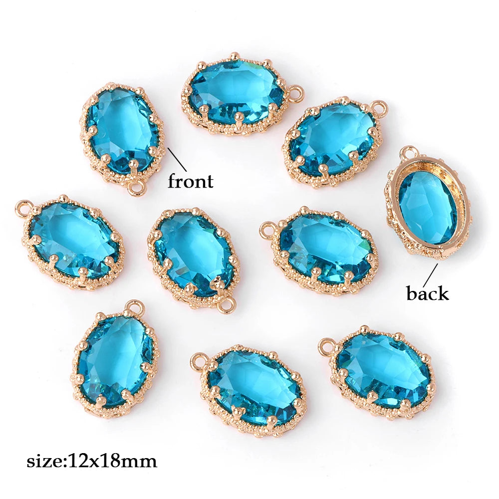 Fashoin Crystal Glass Pendant Oval Shape Rhinestone Charms For Vintage Women's Earrings Earrings Bracelet DIY Crafts Supply 5pcs