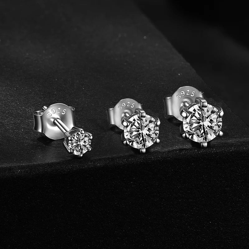 WOSTU Moissanite Wedding Stud Earrings For Women 925 Sterling Silver Sparkly Round Diamond Cut Ear Studs Pendients 0.2-2CT
