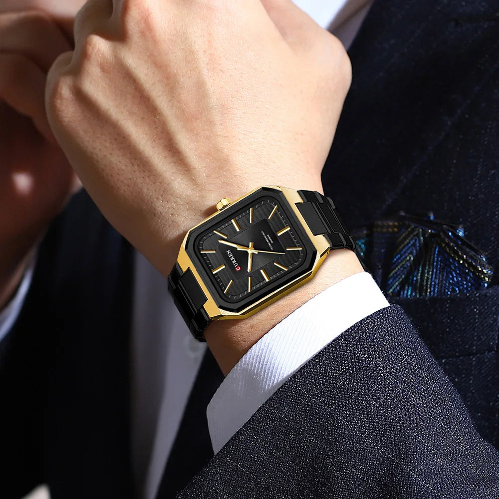 Montre à quartz CURREN NEW pour homme, bracelet en acier inoxydable, cadran rectangulaire vintage, aiguilles lumineuses, étanche