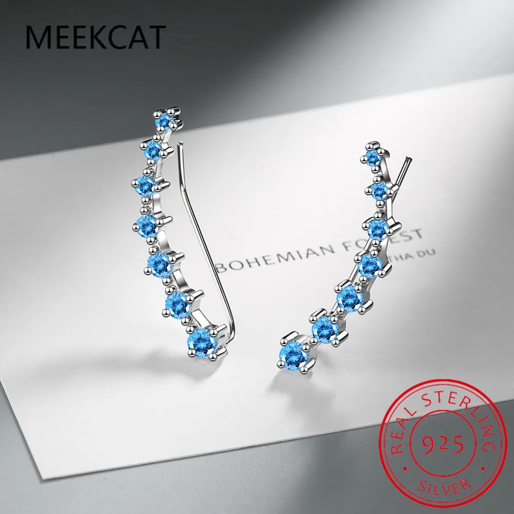 Full D Moissanite Earrings For Women Silver 925 Black/ White Diamond 7 Star Ear Cuffs Crawler Climber Earrings Unique Jewelry