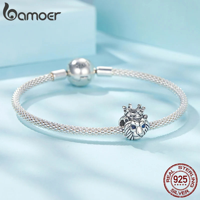 BAMOER Löwenkronen-Charm-Perle aus massivem 925er Sterlingsilber, passend für Original-Armbänder und DIY-Schmuckzubehör, BAMOER-Perle SCC3086