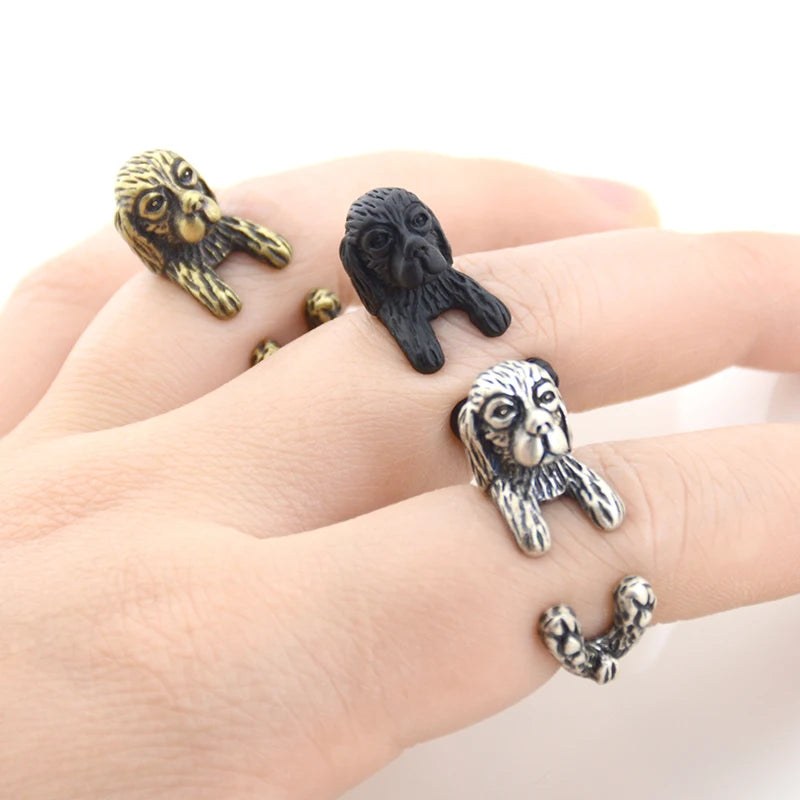 Vintage Hippie Brass Knuckle Cute Beagle&Husky&Boxer Anel Ring Boho Lovely Dog Anillos Animal Rings For Bague Femme Men Jewelry