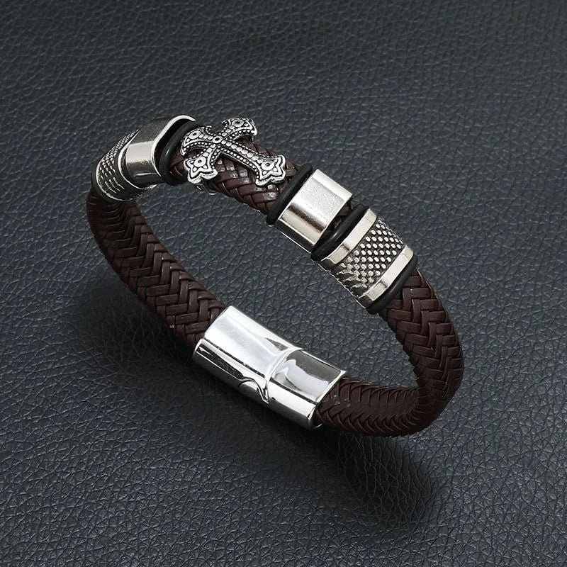 Bracelet en cuir pour homme avec symboles musicaux, style vintage et créatif. Bracelet simple multicouche en cuir.