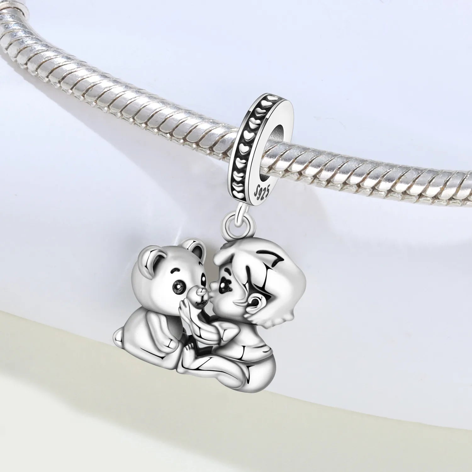PANPOKI 925 Sterling Silver Boy And Cute Bear Pendant Charms Beads Fit Bracelets DIY Party Trendy Gifts Jewelry Accessory