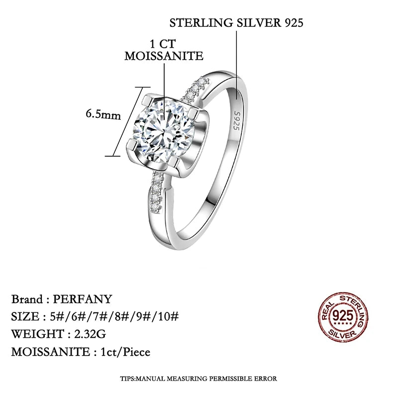 PERFANY 1/2CT Moissanite Ring Women's Bull Head Design S925 Pure Silver Plated 18K White Gold Diamond Wedding Fashion Jewelry