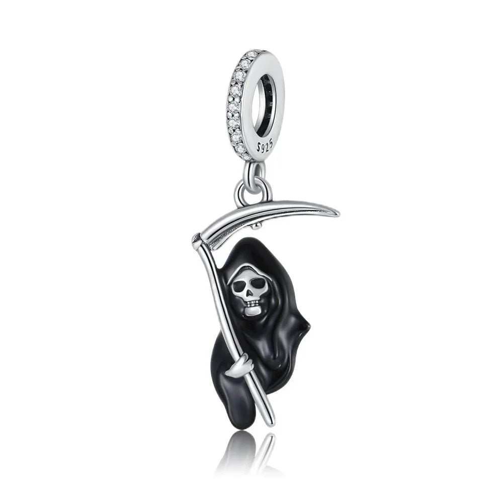 Original 925 Sterling Silver Halloween Charms Pumpkin Skull Witch Ghost Bead Earrings Pendant Fit Bracelet Necklace Jewelry
