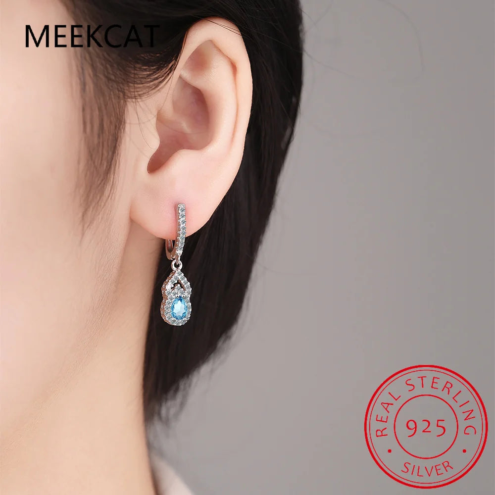 Pear Cut Blue Sapphire 925 Sterling Silver Water Drop Earrings for Women Gemstone Fine Jewelry Birthday Gift