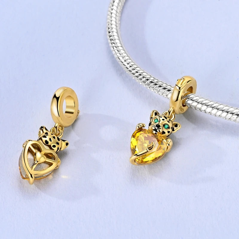 Original Charms Beads 925 Sterling Silver Golden Leopard Firefly Butterfly Hot Air Balloon Beads Fit DIY Bracelet Fine Jewelry