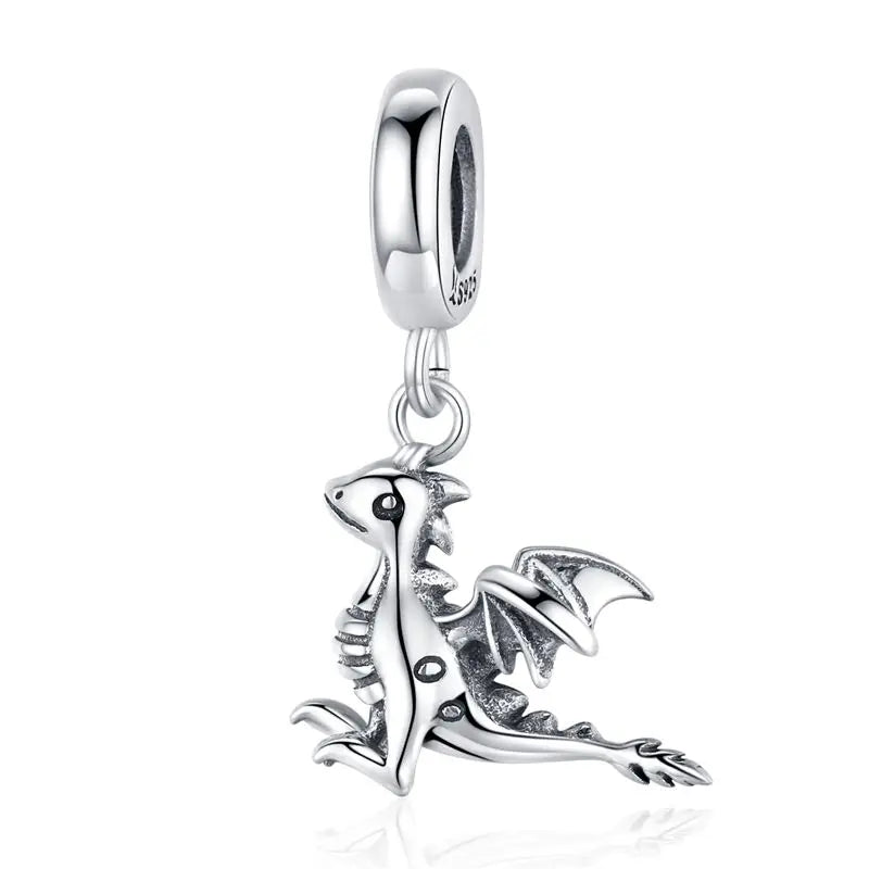 WOSTU 925 Sterling Silver Vinatge Dragon Charm Snake Bead Demon Eye Pendant Fit Original Bracelet Necklace For Women DIY Jewelry